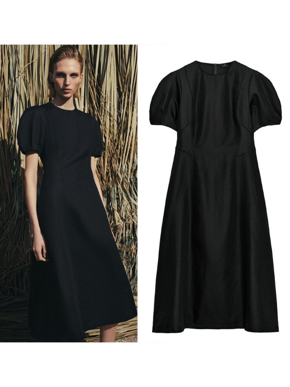 NEW ZARA linen blend midi black dress 5289